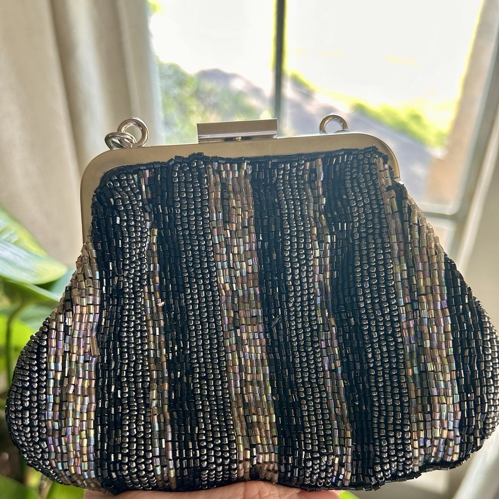 Liz Claiborne Beaded Purse/Clutch Evening Bag Velvet Black